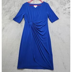 NorthStyle Dress‎ Size 10 Blue Short Sleeve Sheath Faux Wrap Stretch Office